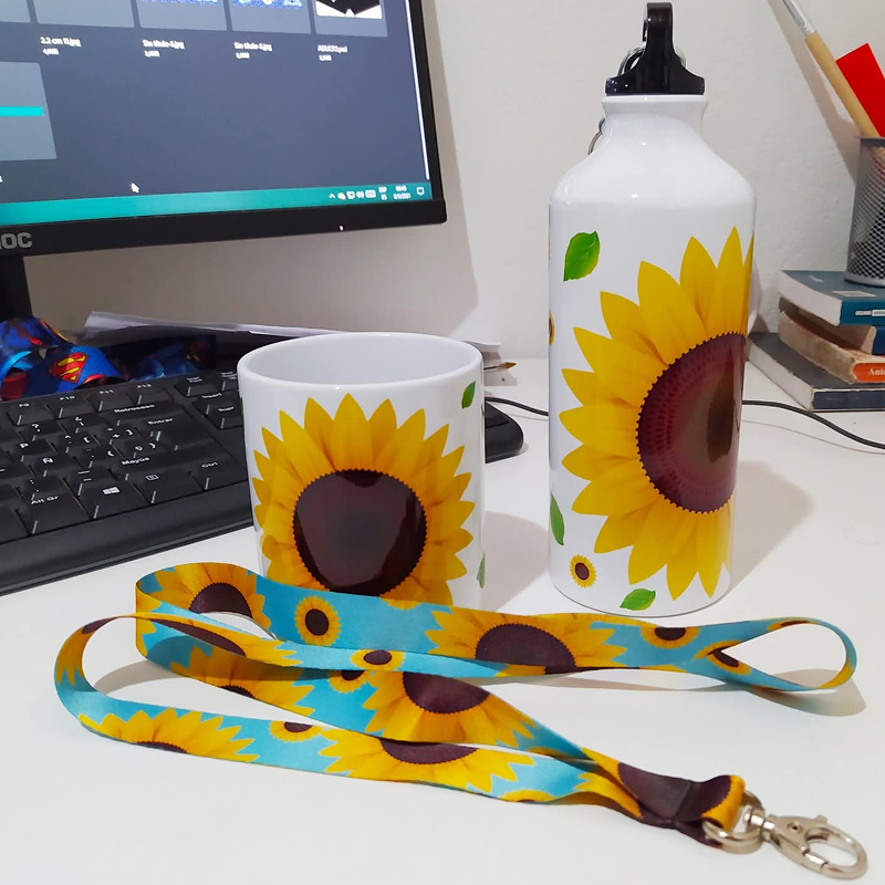Termo Sport lanyard y taza de Girasol